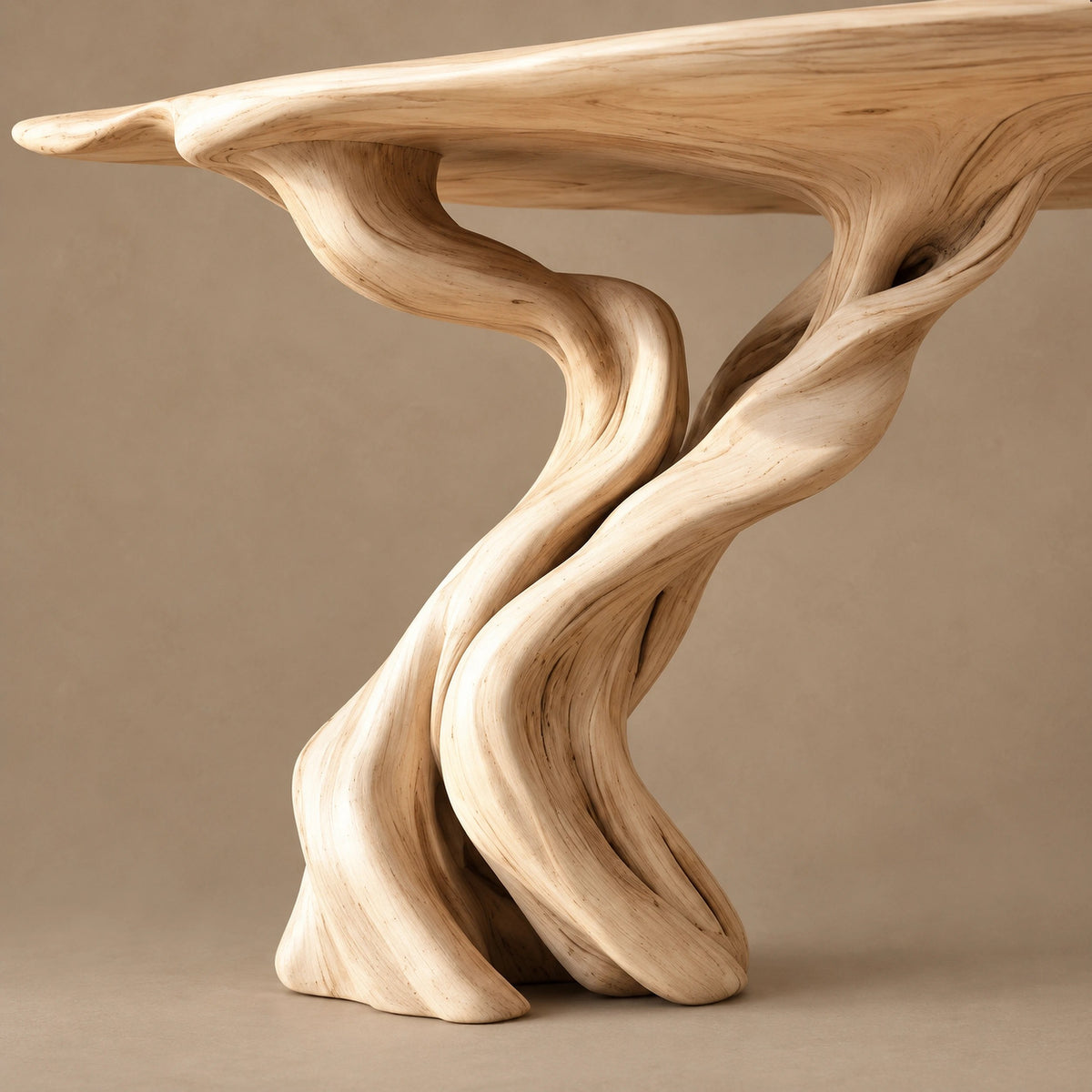 Handmade Spiral Trunk Console Table With Carved Base For Living Room