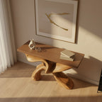 Solid Wood Console Table with Sculptural Crossed Live-Edge Base for Entryway