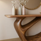 Solid Wood Console Table with Curved Sculptural Loop Base for Hallway