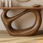 Solid Wood Console Table with Curved Sculptural Loop Base for Hallway