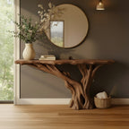Solid Wood Console Table with Twisting Tree-Branch Legs and Live-Edge Top for Entryway