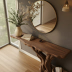 Solid Wood Console Table with Twisting Tree-Branch Legs and Live-Edge Top for Entryway