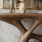 Solid Wood Console Table Organic Swirl Base Live-Edge Entryway Hallway