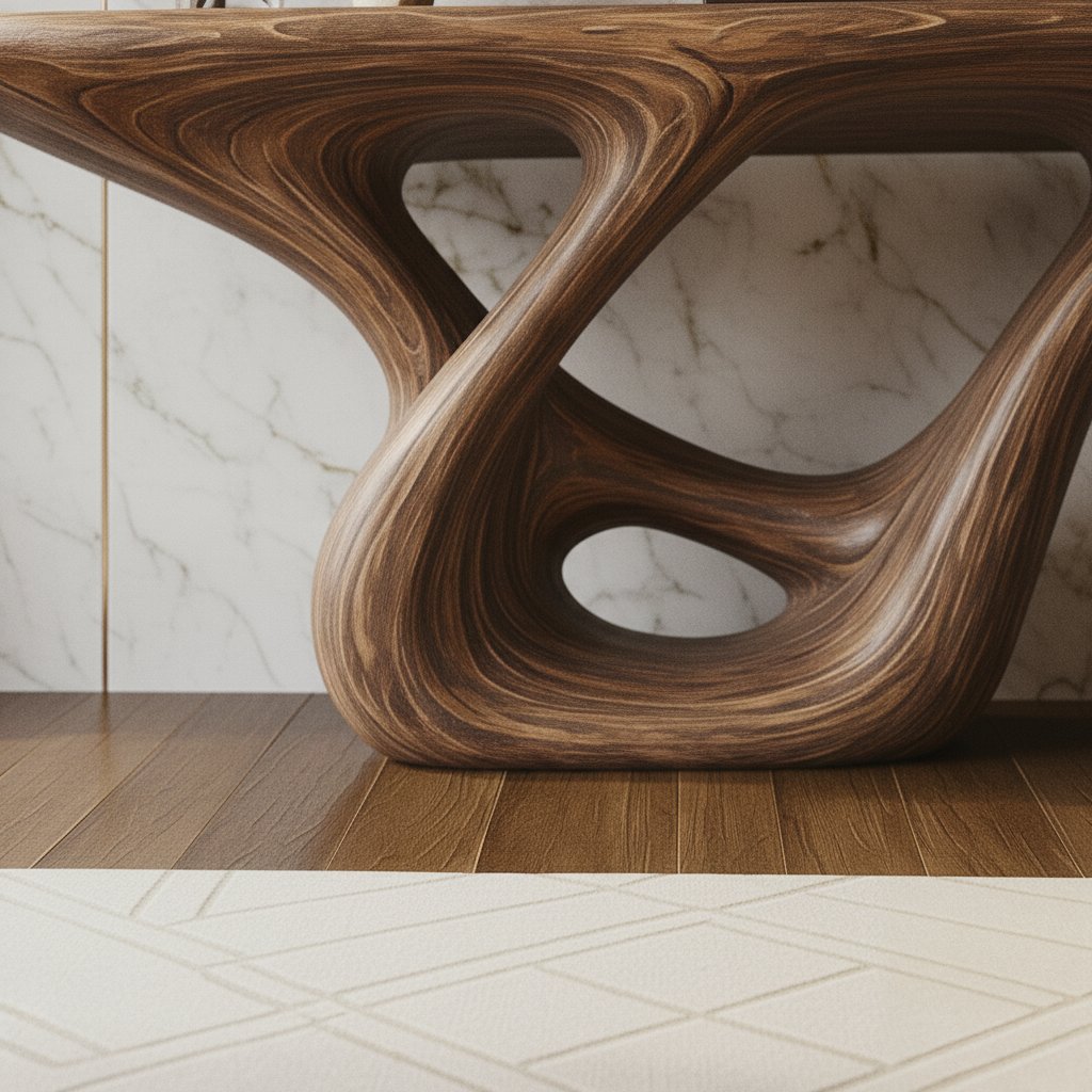 Solid Wood Console Table Organic Swirl Base Live-Edge Entryway Hallway
