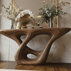 Solid Wood Console Table Organic Swirl Base Live-Edge Entryway Hallway