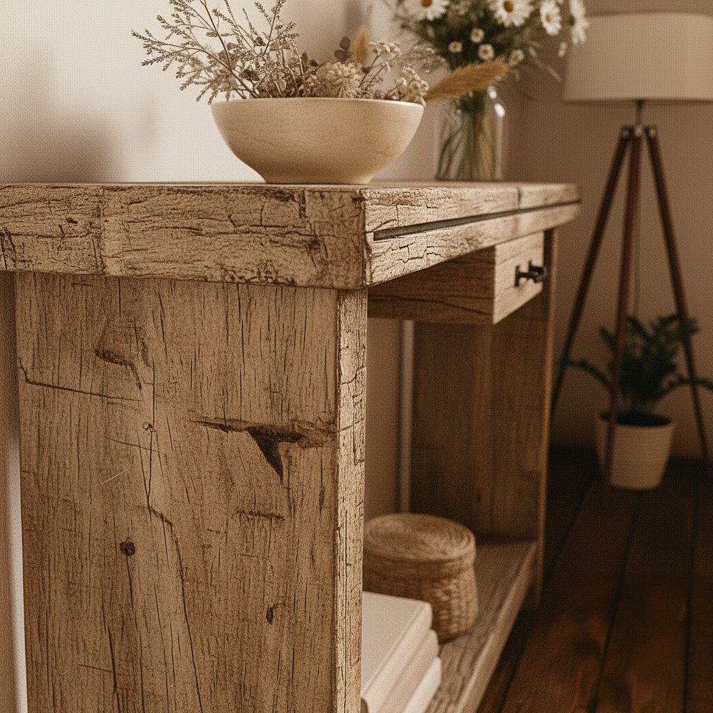Solid Wood Console Table Rustic Reclaimed Chunky Beam for Farmhouse Hallway