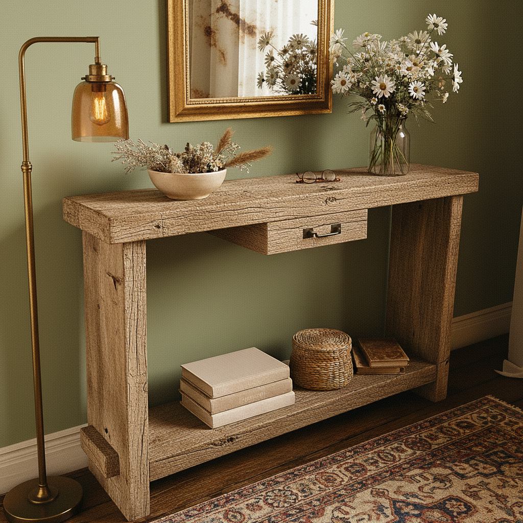 Solid Wood Console Table Rustic Reclaimed Chunky Beam for Farmhouse Hallway