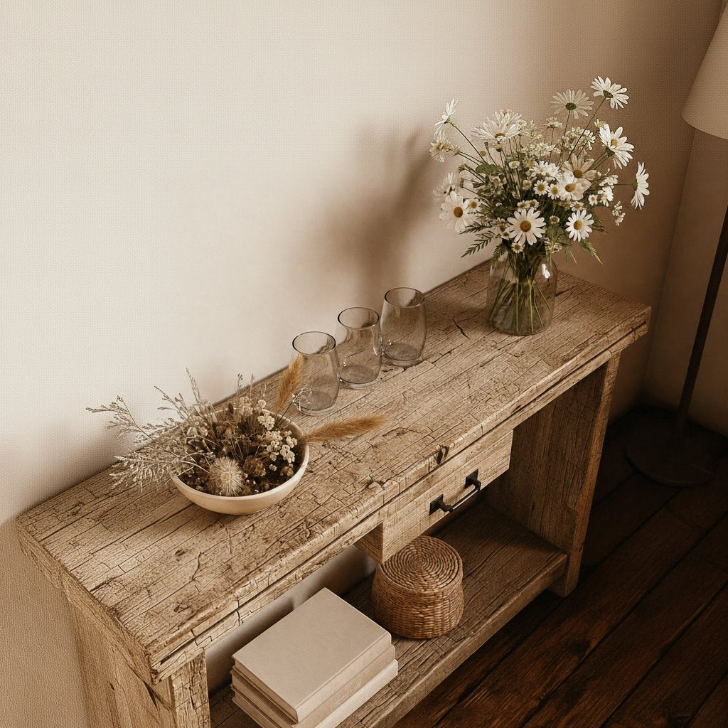 Solid Wood Console Table Rustic Reclaimed Chunky Beam for Farmhouse Hallway