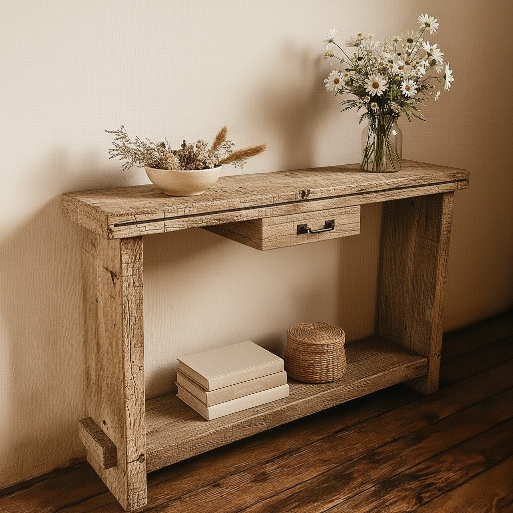 Solid Wood Console Table Rustic Reclaimed Chunky Beam for Farmhouse Hallway