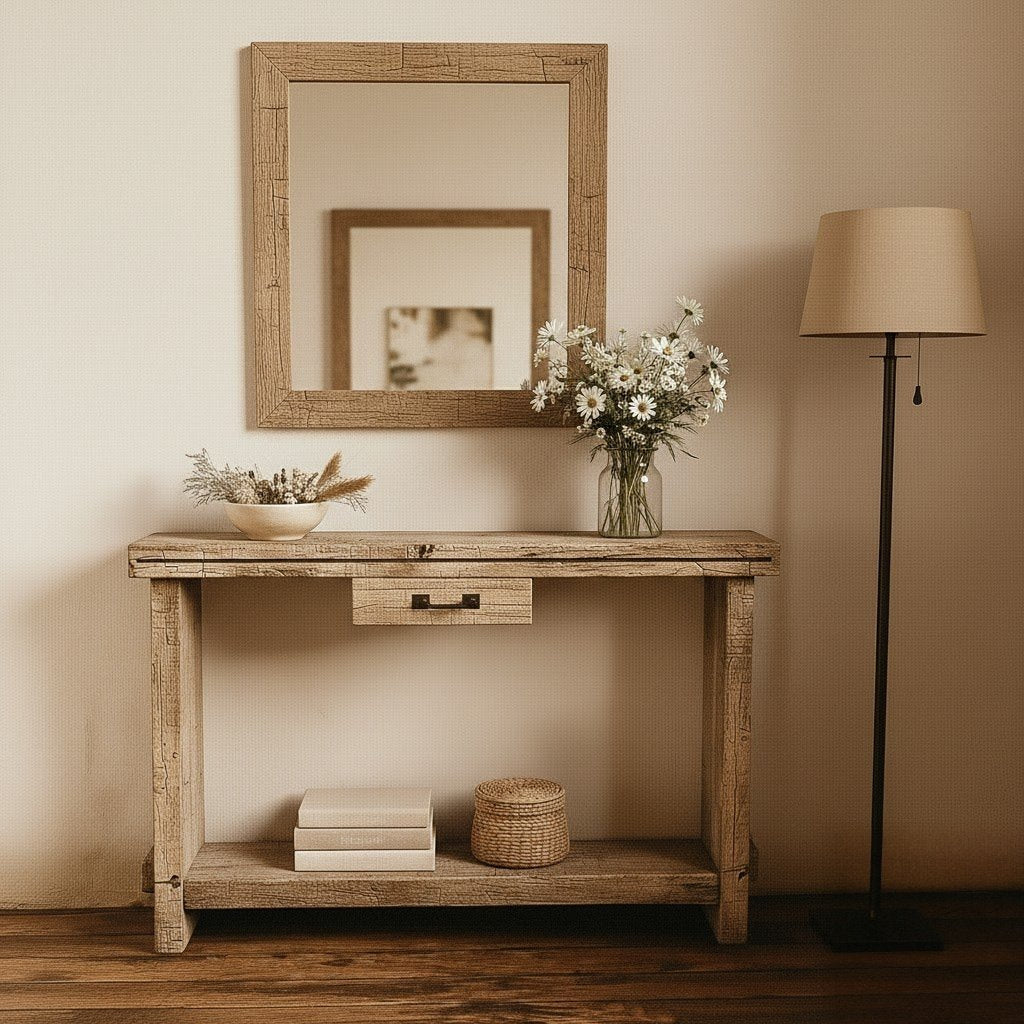 Solid Wood Console Table Rustic Reclaimed Chunky Beam for Farmhouse Hallway