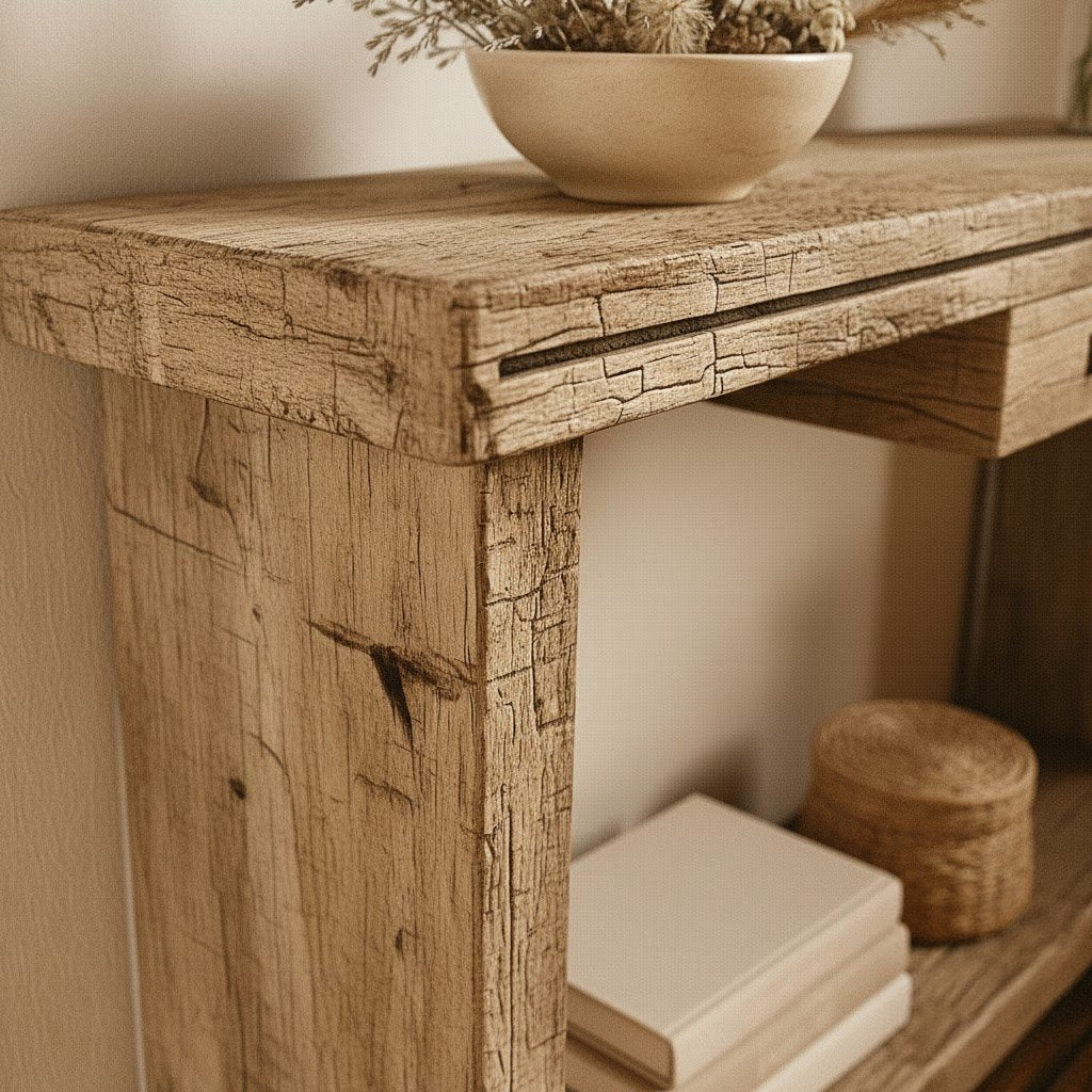Solid Wood Console Table Rustic Reclaimed Chunky Beam for Farmhouse Hallway