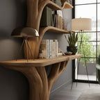 Solid Wood Console Table Tree-Trunk Base with Branching Supports for Living Room