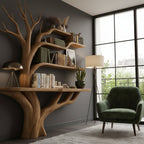 Solid Wood Console Table Tree-Trunk Base with Branching Supports for Living Room