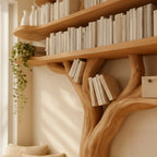 Solid Wood Bookshelf Tree-Branch Form Wall Shelf for Living Room Study