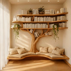 Solid Wood Bookshelf Tree-Branch Form Wall Shelf for Living Room Study