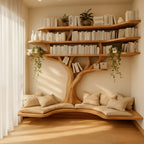 Solid Wood Bookshelf Tree-Branch Form Wall Shelf for Living Room Study