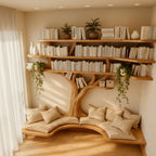 Solid Wood Bookshelf Tree-Branch Form Wall Shelf for Living Room Study