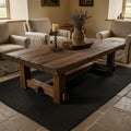 Solid Wood Coffee Table Reclaimed Rustic Plank with Chunky Trestle Legs for Living Room
