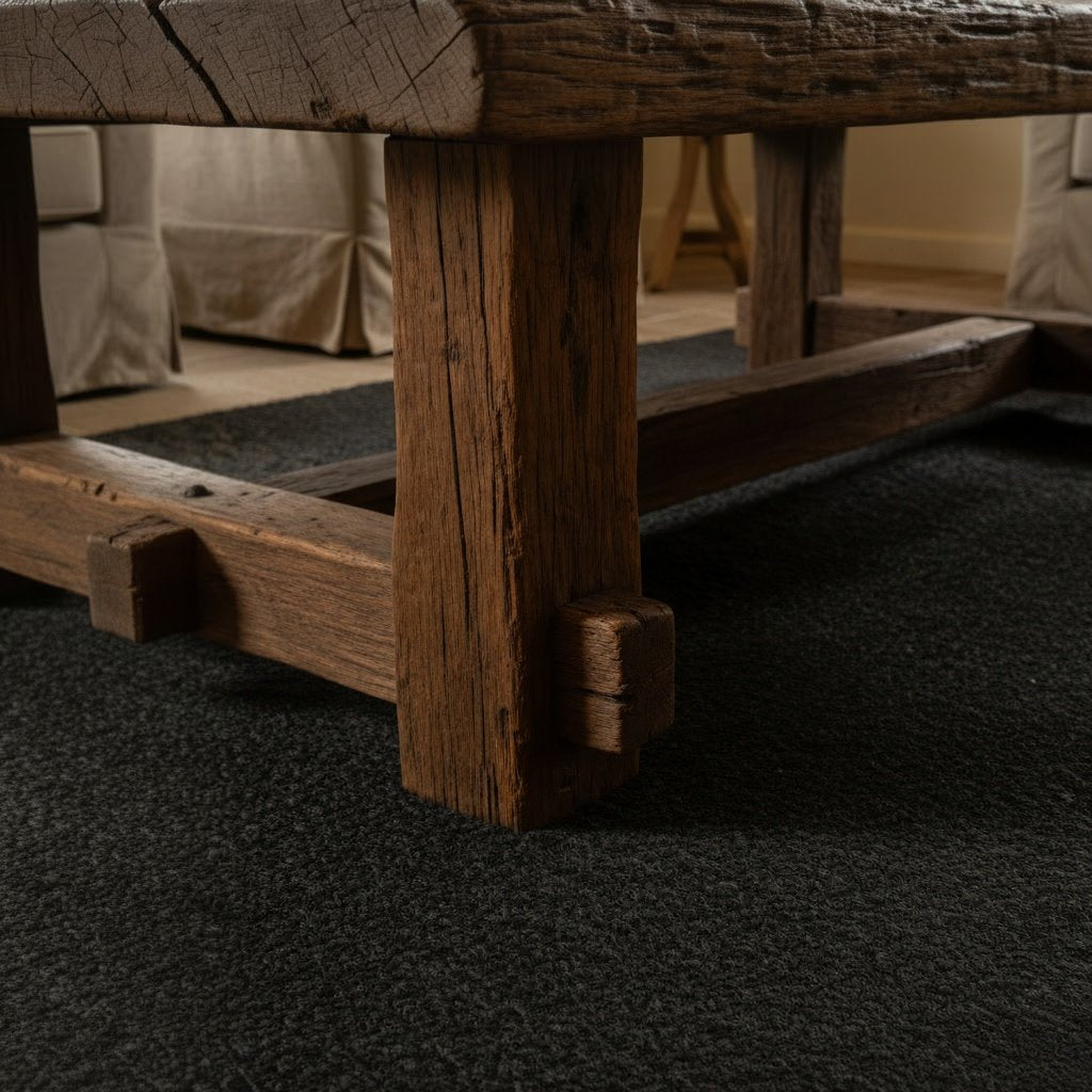 Solid Wood Coffee Table Reclaimed Rustic Plank with Chunky Trestle Legs for Living Room