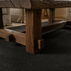 Solid Wood Coffee Table Reclaimed Rustic Plank with Chunky Trestle Legs for Living Room
