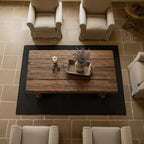 Solid Wood Coffee Table Reclaimed Rustic Plank with Chunky Trestle Legs for Living Room