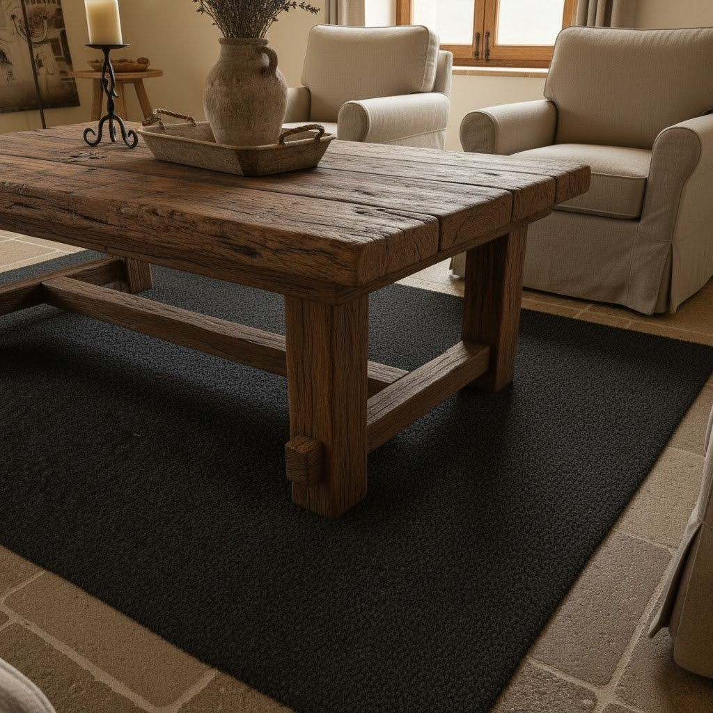 Solid Wood Coffee Table Reclaimed Rustic Plank with Chunky Trestle Legs for Living Room