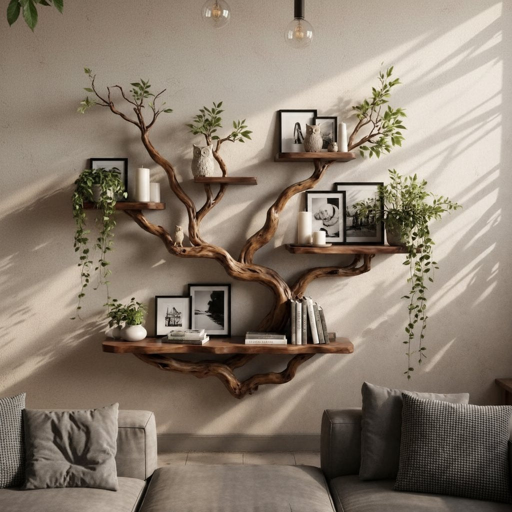 Solid Wood Wall Shelf Driftwood Root Branching Floating Shelves for Living Room