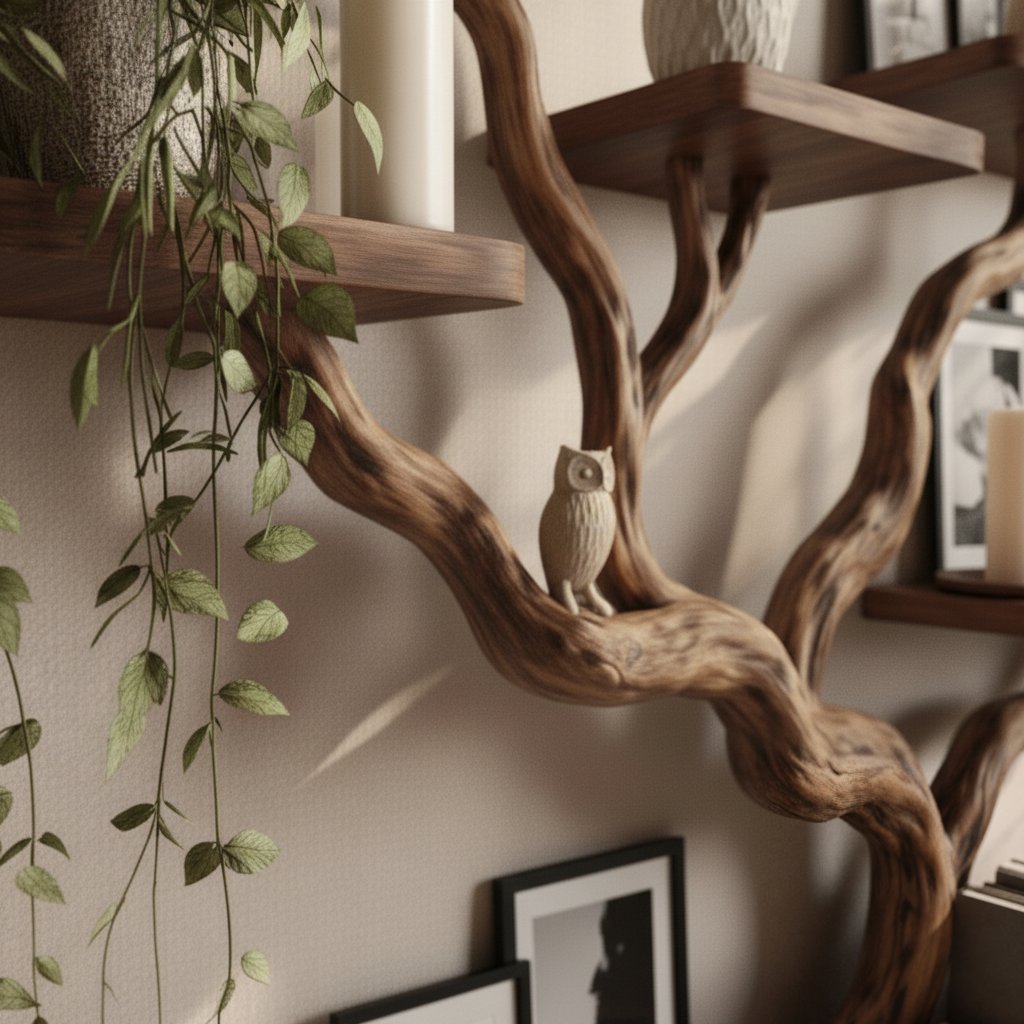 Solid Wood Wall Shelf Driftwood Root Branching Floating Shelves for Living Room