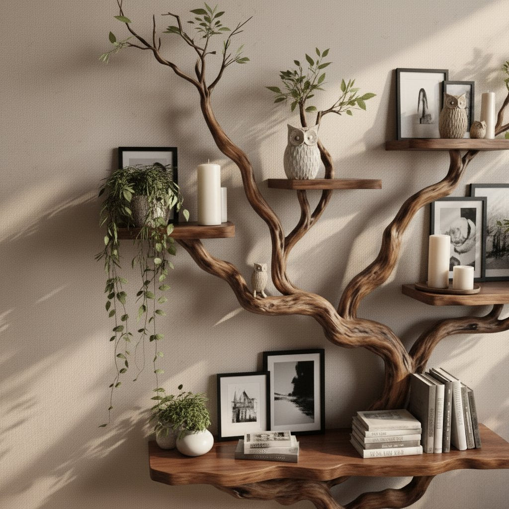Solid Wood Wall Shelf Driftwood Root Branching Floating Shelves for Living Room
