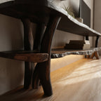 Solid Wood TV Stand Cantilevered Sculptural Live-Edge Tiers for Living Room