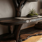 Solid Wood TV Stand Cantilevered Sculptural Live-Edge Tiers for Living Room