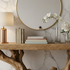 Solid Wood Console Table Gnarled Root Driftwood Base Live-Edge Top for Entryway