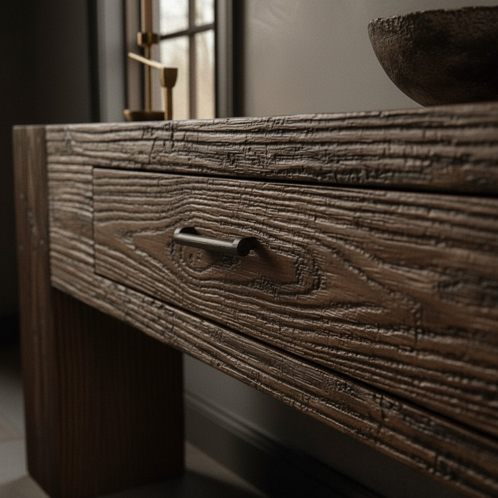 Solid Wood Console Table Reclaimed Weathered Plank with Drawer for Rustic Hallway