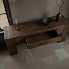 Solid Wood Console Table Reclaimed Weathered Plank with Drawer for Rustic Hallway