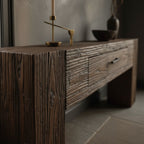 Solid Wood Console Table Reclaimed Weathered Plank with Drawer for Rustic Hallway