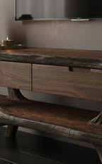 Solid Wood TV Stand Low Driftwood Branch Base Media Console for Living Room