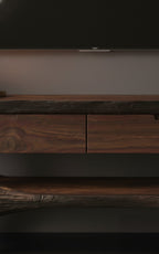Solid Wood TV Stand Low Driftwood Branch Base Media Console for Living Room