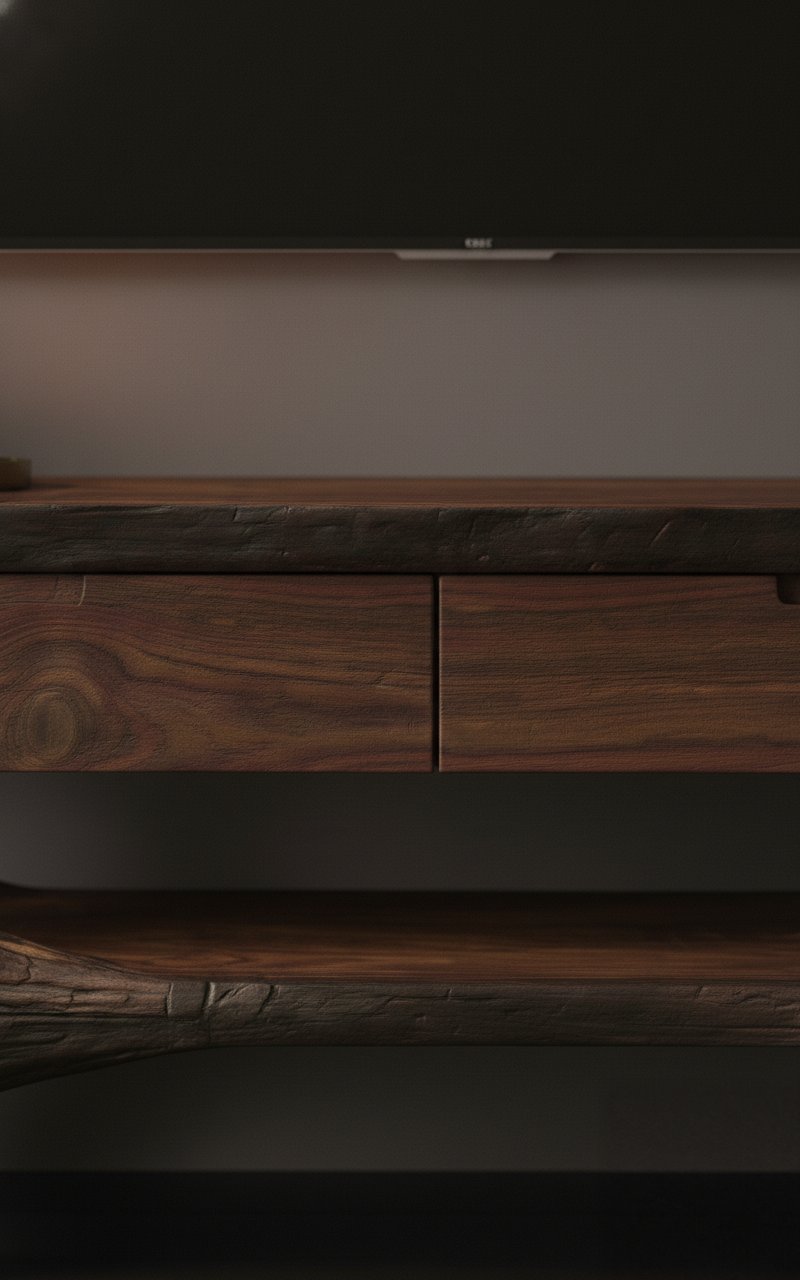 Solid Wood TV Stand Low Driftwood Branch Base Media Console for Living Room