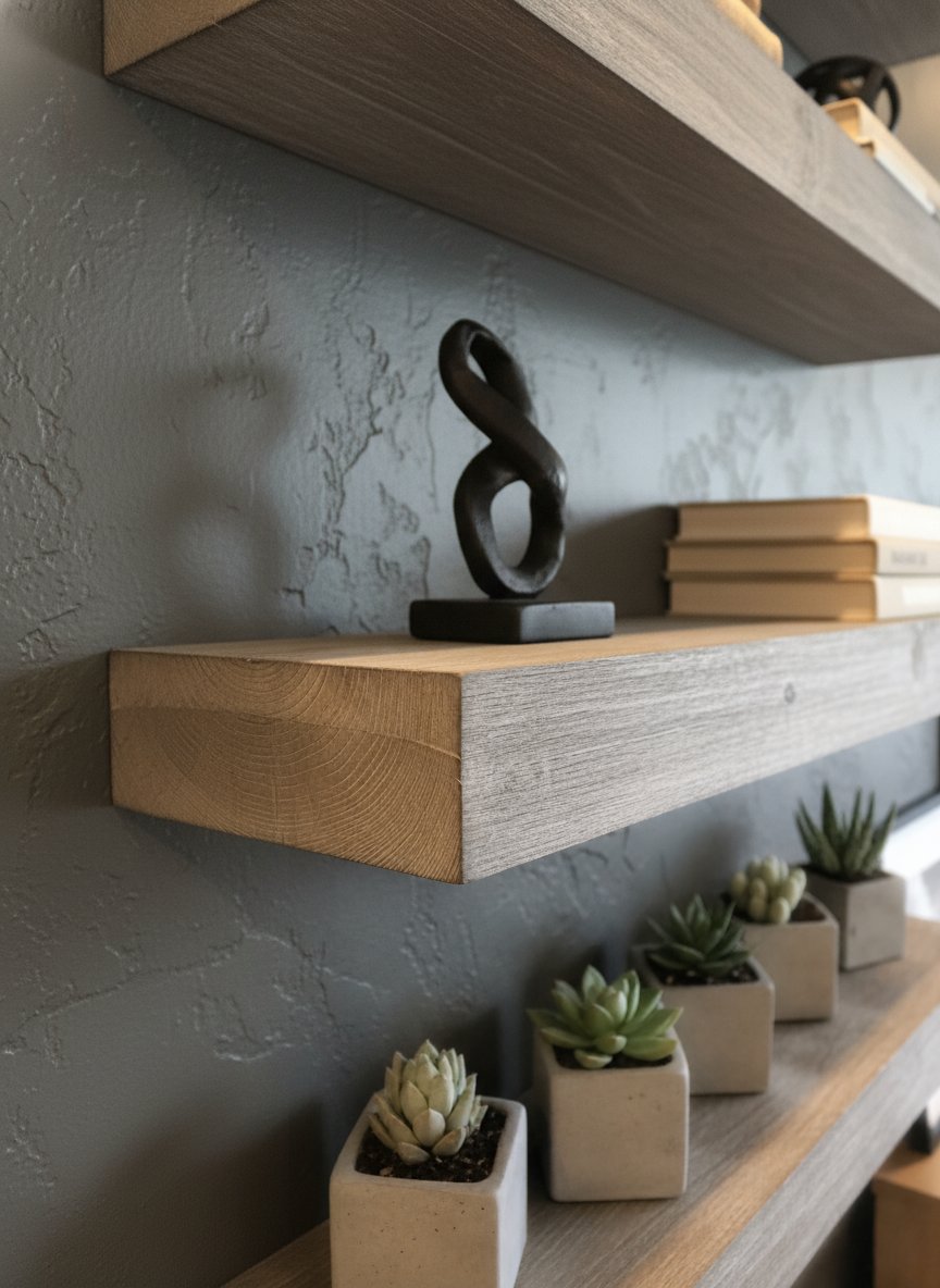 Solid Wood Chunky Floating Wall Shelf Thick Plank for Living Room Display