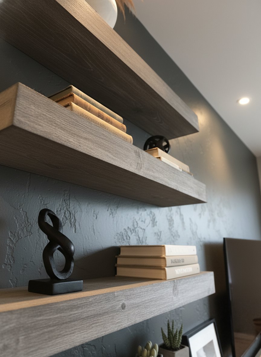 Solid Wood Chunky Floating Wall Shelf Thick Plank for Living Room Display