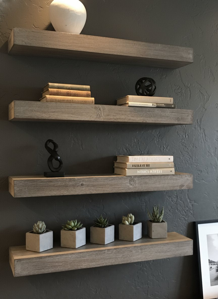 Solid Wood Chunky Floating Wall Shelf Thick Plank for Living Room Display