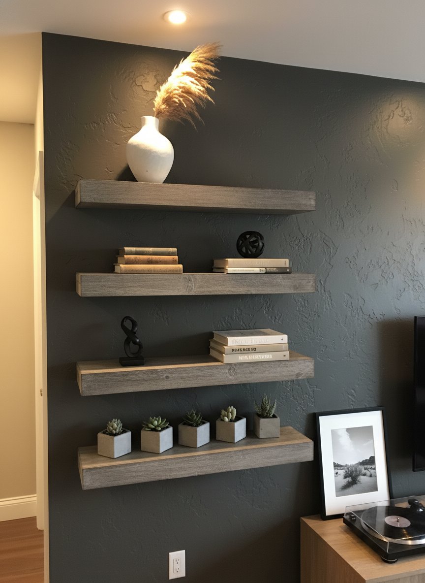 Solid Wood Chunky Floating Wall Shelf Thick Plank for Living Room Display