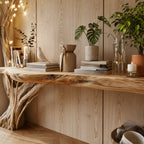 Solid Wood Console Table Tree-Trunk Base Spreading Branches Live-Edge Top for Entryway