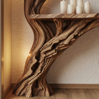 Solid Wood Console Table Bare Branching Tree Sculpture Live-Edge Top for Hallway