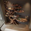 Solid Wood Corner Shelf Tiered Tree Root Live-Edge Display Unit for Living Room