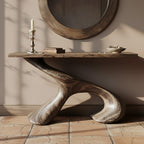 Solid Wood Console Table Smooth Sculptural S-Curve Pedestal Base for Entryway