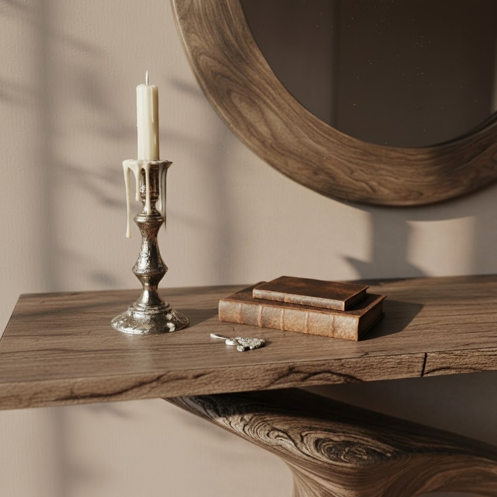 Solid Wood Console Table Smooth Sculptural S-Curve Pedestal Base for Entryway