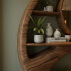 Solid Wood Bookshelf Sculptural Carved Oval Openings Freestanding Room Divider
