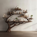 Solid Wood Wall Shelf Tree-Branch Spreading Tiered Floating Shelves for Living Room