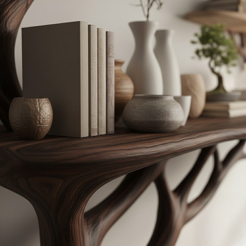 Solid Wood Wall Shelf Tree-Branch Spreading Tiered Floating Shelves for Living Room